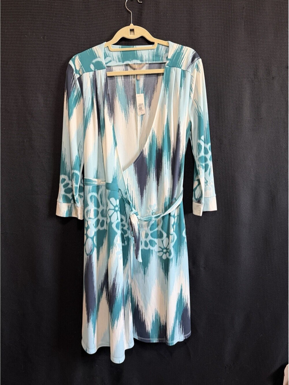 Old Navy Wrap Dress Women’s Large Blue Teal 3/4 Sleeve Belted NWT
